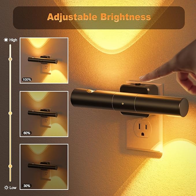 JandCase LED Night Light, Modern Night Lights Plug into Wall, 0-100LM Adjustable Brightness with Dusk-to-Dawn Sensor, Dimmable Night Lights for Bathroom, Hallway, Bedroom,Stairway
