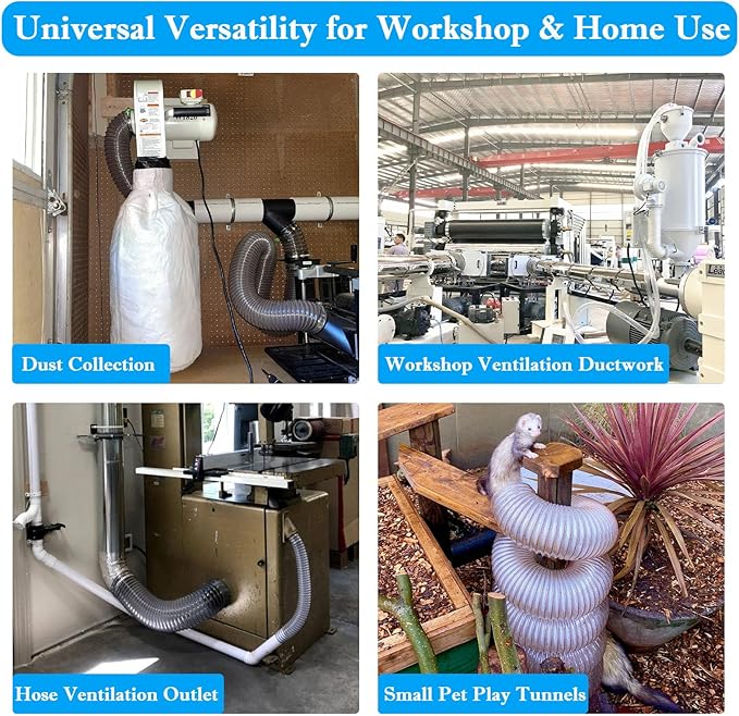 PVC Dust Collection Hose 6" x 10', Puncture Resistant 6 Inch Dust Collector Hose for Shop Vacuum,Woodworking Dust Collection Systems,Flexible Clear PVC Fume Debris Dust Hose Tube w/Carbon Steel Wire