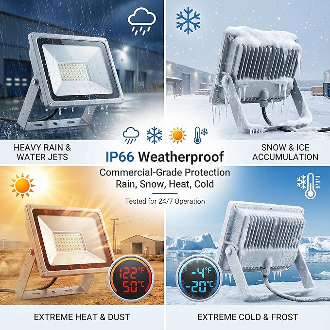 XXBSAZ 150W LED Flood Light Outdoor, High Output Plug-in & Hardwired Security Work Light, IP66 Waterproof 6500K Daylight for Large Yards, Workshops & Barn Exteriors (2 Pack)