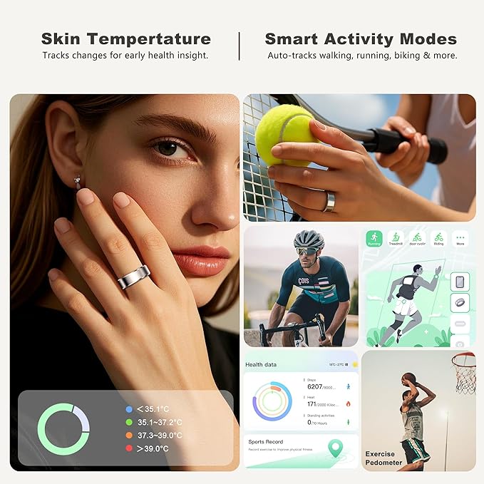 RIFESI Smart Ring for Women Men, Fashion Minimalist Fitness Ring & Sleep Tracker Ring with Heart Rate, Blood Pressure,5ATM Waterproof Health Ring,Gifts for Women Men Gift,No Subscription (Silver,12)