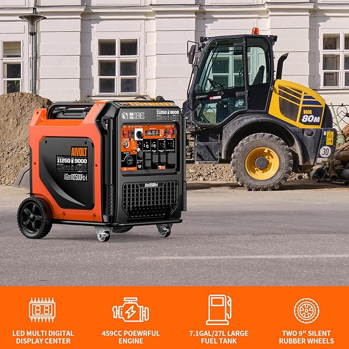 AIVOLT 11250 Wattages Super Quiet Gas Propane Powered Outdoor Generator for Home Back Up Food Truck, 50 State Approved
