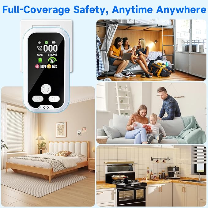 5 in1 Carbon Monoxide Detector Combo with HD Screen Monoxide Alarm, Detects CO, Natural Gas, Smoke, Temperature, and Humidity for Home, Apartment, Hotel, Camping RV Safety Gifts Idea