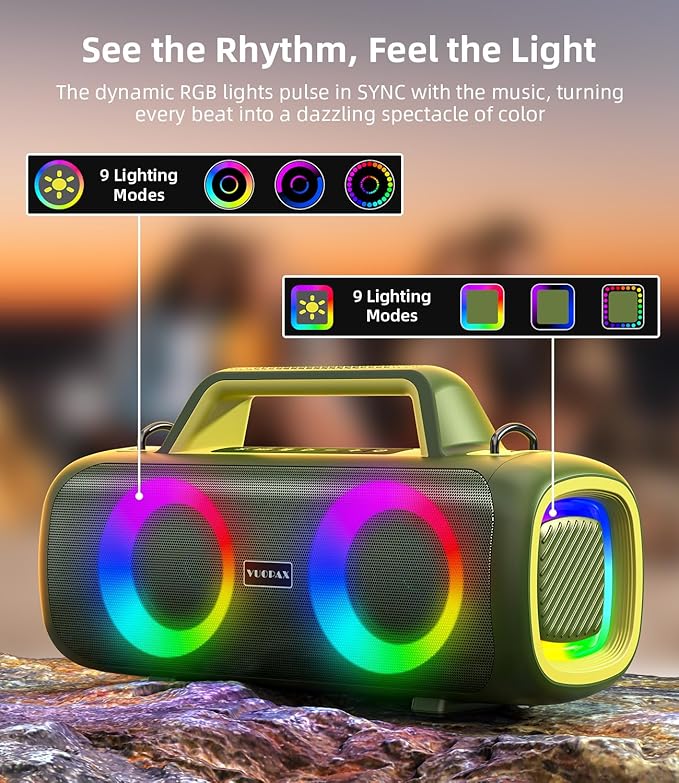 Portable Bluetooth Speaker Wireless,140W Peak Loud Sound with 2 Subwoofers and 2 Tweeters, Plus Bass Boost, IP65 Waterproof Outdoor Speaker, 24H Playtime, RGB Lights, TF/AUX/USB/Mic Input, Large Party