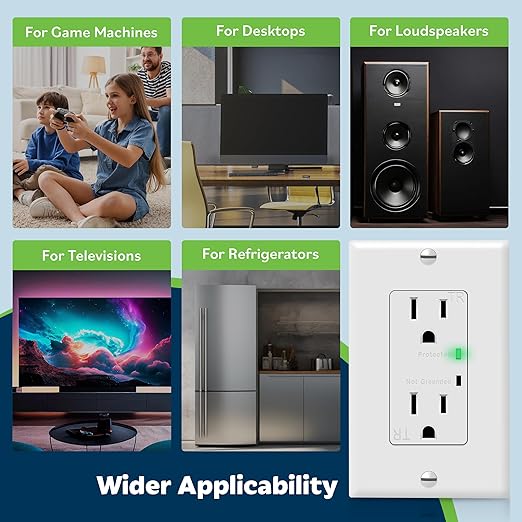 TOPGREENER Surge Protector Receptacle with Grounding Indicator, Child Safe, Tamper-Resistant, Self-Grounding, 900 Joules, 2-Pole, 15A 125V, UL Listed, TGTRSS215R, White