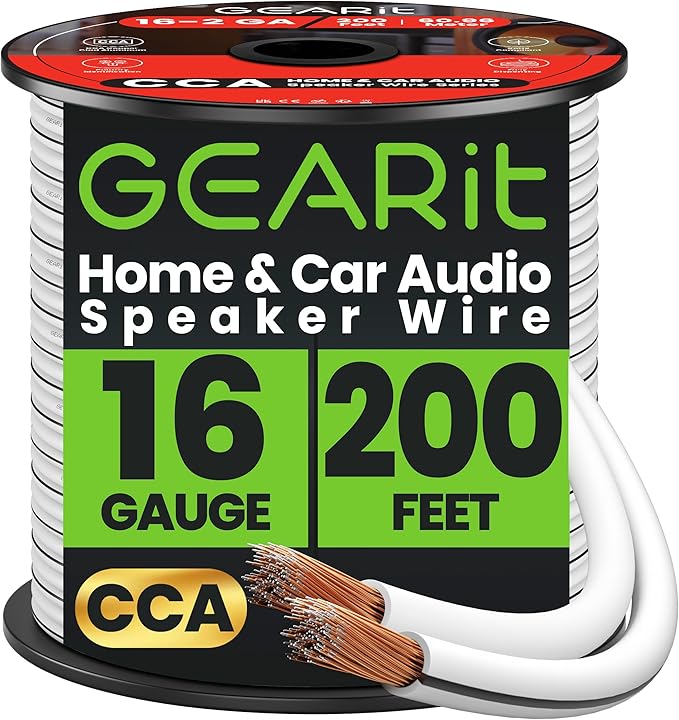 16AWG Speaker Wire, GearIT Pro Series 16 Gauge Speaker Wire Cable (200 Feet / 60.96 Meters) Great Use for Home Theater Speakers and Car Speakers, White