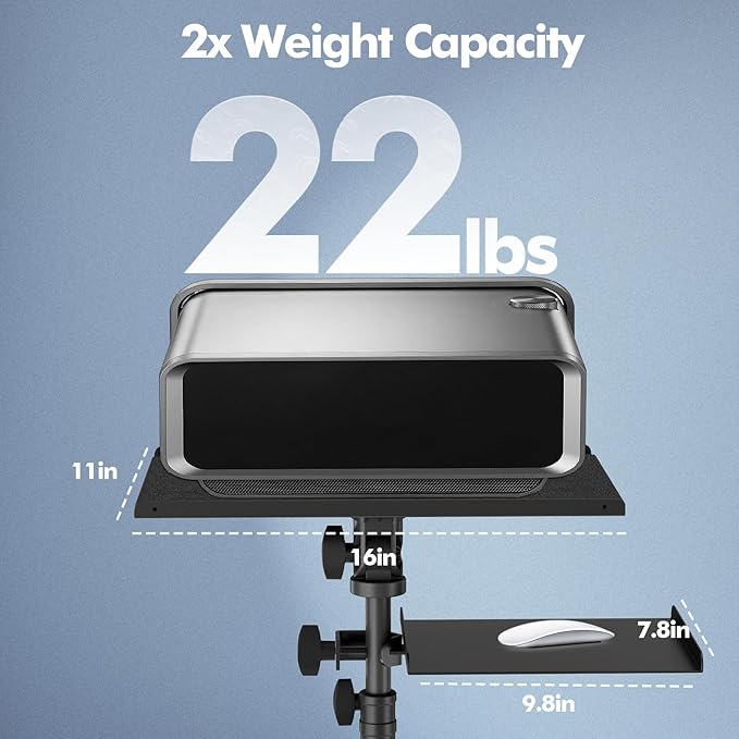 OUKMIC Projector Stand Tripod Laptop Tripod on Wheels with 2 Shelves, Adjustable Height 26 to 49 Inch Portable Podium Stand with Gooseneck Phone Holder for Office, School, Home, DJ Racks