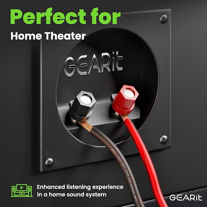 GEARit Pro Series 16AWG Speaker Wire, 16 Gauge Speaker Wire Cable (100 Feet / 30 Meters) Great Use for Home Theater Speakers and Car Speakers, Transparent Black/Red