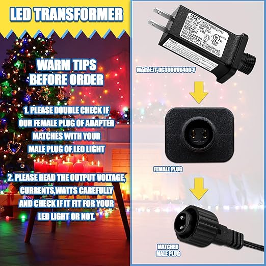 30V 0.4 A LED Controller with Extension Cord, Replacement Model JT-DC300V0400-F Class 2 Power Supply IP44 Low Voltage Transformer for Halloween Christmas Light