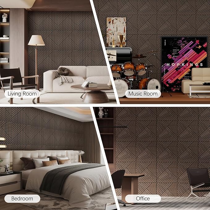 ARMURO 4 Packs Acoustic Wall Panels - Self-Adhesive 3D Wood Slat Wall Panel- Peel and Stick Sound Absorbing Panels for Noise Reducing - Feature Wall Decor for Home & Office