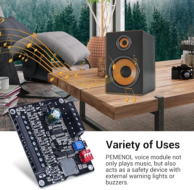 30W Voice Playback Module, PEMENOL DC 9-24V Voice Broadcast Device 9 Trigger Interfaces 8 I/O Trigger Modes MP3 Music Player Support TF Card 32G Max for Speaker Module DIY Kit
