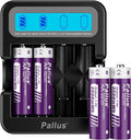 Pallus Lithium AA Rechargeable Batteries - 4 Pack 1.5v 3500mWh High Capacity Rechargeable AA Batteries with Smart LCD Charger, 1600 Cycles Suitable for Blink Camera, Doorbell Camera, Constand Voltage