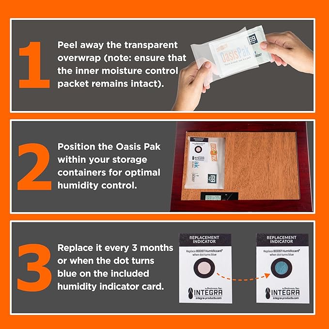 OasisPak 69% RH Two-Way Humidity Control Packs (1 Pack) - 67 Gram Packs | Maintain Humidty, Freshness, Flavors & Aromas | Salt-Free, Leak-Proof Moisture Absorbers for Storage Cases & Containers