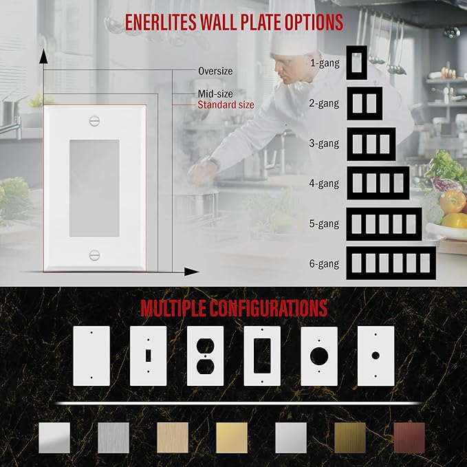 ENERLITES Decorator Switch Metal Wall Plate, Outlet Cover, Corrosion Resistant, Standard Size 1-Gang 4.50" x 2.76", Powder Coated Stamped Steel, 7731-WM, White Matte