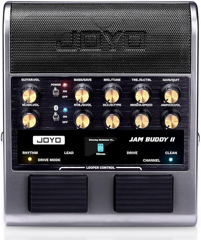 JOYO 10W Electric Guitar Combo Amp Multi-Effects Pedal Portable Amplifier with Footswitch,14 Amp Models,3-Band EQ,36 Drum Patterns & Looper,OTG Recording,Bluetooth for Practice(JAM Buddy II, Gray)