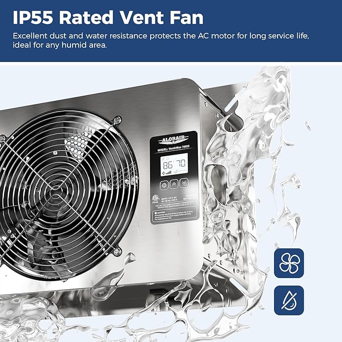 ALORAIR 780 CFM Crawl Space Ventilator Fan with Digital control, IP55 Rated Stainless Steel Exhaust Fan with Temperature Humidity Controller, Timing Cycle, Speed Control for Basement, Garage, Attic
