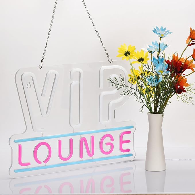 ZODZ VIP Lounge Neon Sign LED Light up Sign with USB Powered for Office, Modern White+Pink, 17x12 Inches