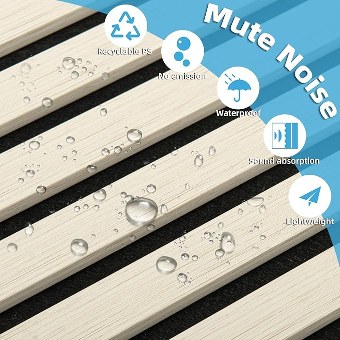 Art3d 4-Piece 94 x 12.6 Inch Acoustic Lightweight Slat Wall Panel - Waterproof Wood Textured Wainscoting Panel of 33 Sq.Ft for Bedroom, Home Theater Office Accent Wall, White Elm