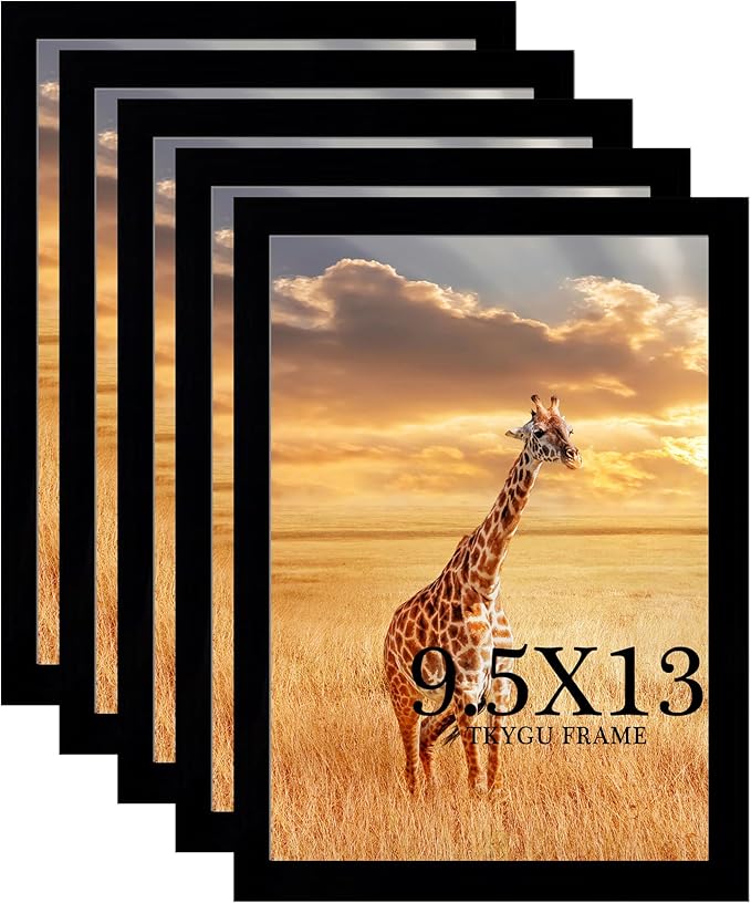 TKYGU 9.5 x13 Picture Frame Set of 5, Black Wooden Frame 9.5x13 Wall Gallery Poster Photo frame with Shatter Resistant Plexiglass,Horizontal and Vertical Formats for Wall Hanging best gift