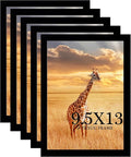 TKYGU 9.5 x13 Picture Frame Set of 5, Black Wooden Frame 9.5x13 Wall Gallery Poster Photo frame with Shatter Resistant Plexiglass,Horizontal and Vertical Formats for Wall Hanging best gift