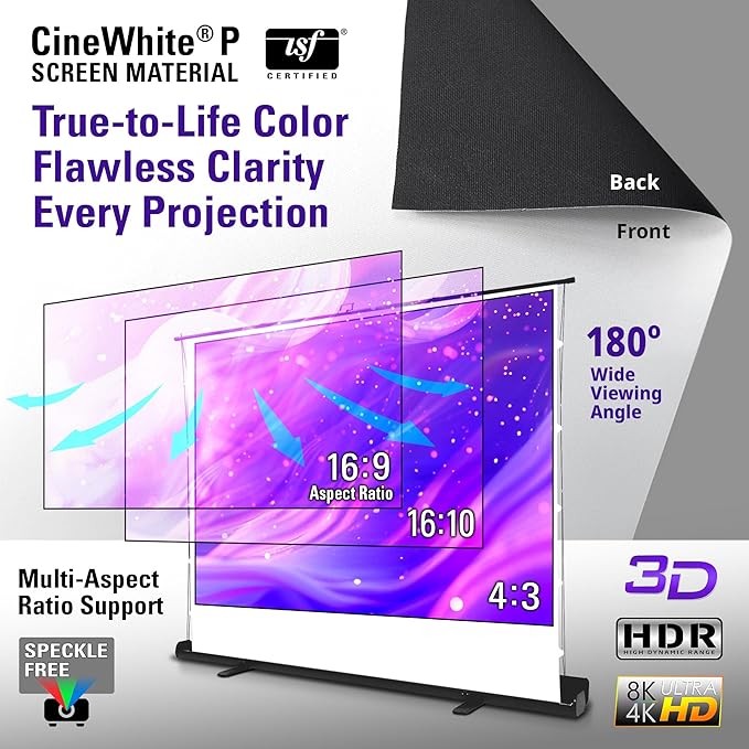Elite Screens ezCinema Tab-Tension 16:9 X-Ratio Portable Projector Screen, Multi-Aspect Ratio, Manual Floor Rising Pull-Up Scissor-Lift Design + Carry Bag, Home Office Classroom- FT104XWH2-114V107X