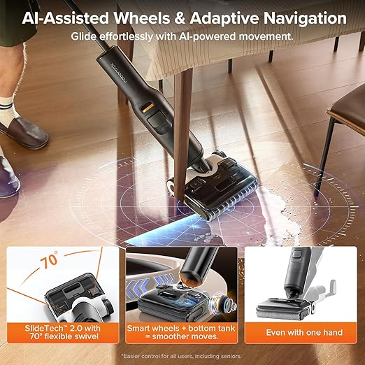 roborock F25 ALT Vacuum Mop, Wet Dry Vacuum Cleaner, Cordless Hard Floor Cleaner Machine with AI Assistant Wheels, 180° Lie-Flat, 194°F Hot Air Flash Drying & Self Cleaning Electric Mop