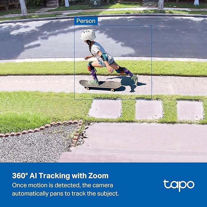 Tapo 4K Outdoor Camera Wireless, Battery Camera w/Solar Panel, Pan/Tilt, 360° View, 24/7 Capture, Free Person/Vehicle Detect, Night Vision, SD/Cloud, Works w/Alexa and Google Assistant, VistaCam 360