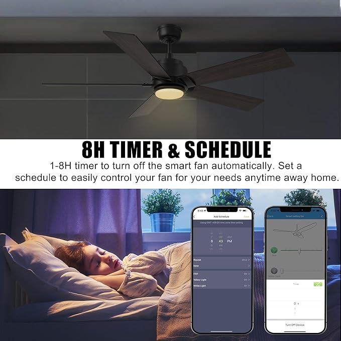 SMAAIR Smart WiFi LED Ceiling Fan, 52inch Plywood Outdoor Smart Ceiling Fan with Remote, App Control with Timer and Schedule, Compatible with Alexa/Google Assistant/Siri Shortcuts (Black/Walnut)