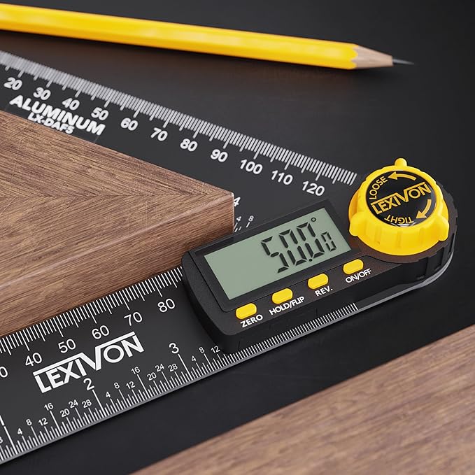 LEXIVON Aluminum Digital Angle Finder Gauge, 7-inch/180mm Multi-Purpose Protractor, Includes XL Display and Rugged Zippered Pouch (LX-DAF7)