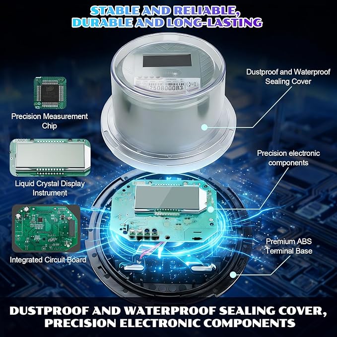 Digital Electric Meter,120V 2 Wire KWH Meter,Watt Meter, Used for RV and Home Meter