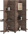 HOMCOM Room Divider, 4 Panel 67" Tall Wood Privacy Screen with 3 Display Shelves, and Folding Storage for Bedroom or Home Office, Walnut