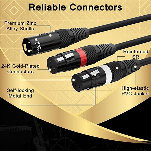 Mygatti XLR Splitter Y-XLR Cable 3 FT, Gold-Plated 3-Pin XLR Male to Dual XLR Female Patch Y Cable, Bi-Directional Balanced Microphone Adapter Cord, 1 XLR to 2 XLR Cable, Oxygen-Free Copper