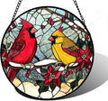 DASTOLL Stained Glass Window Hanging, Love Birds Cardinals Sun Catchers Colorful Glass Panel Birds Suncatcher Decor for Birthday for Women, Men, Wife, Lovers, and Mom 14.9x14.9 in