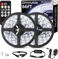 JNGMAIR 66ft LED Strip Lights with Remote, 6500K Daylight White Dimmable Tape Lights, 12V 1200 LEDs 2835 Strong Adhesive Rope Lights for Cabinet Kitchen Ceiling Closet Vanity Mirror Stairway Basement