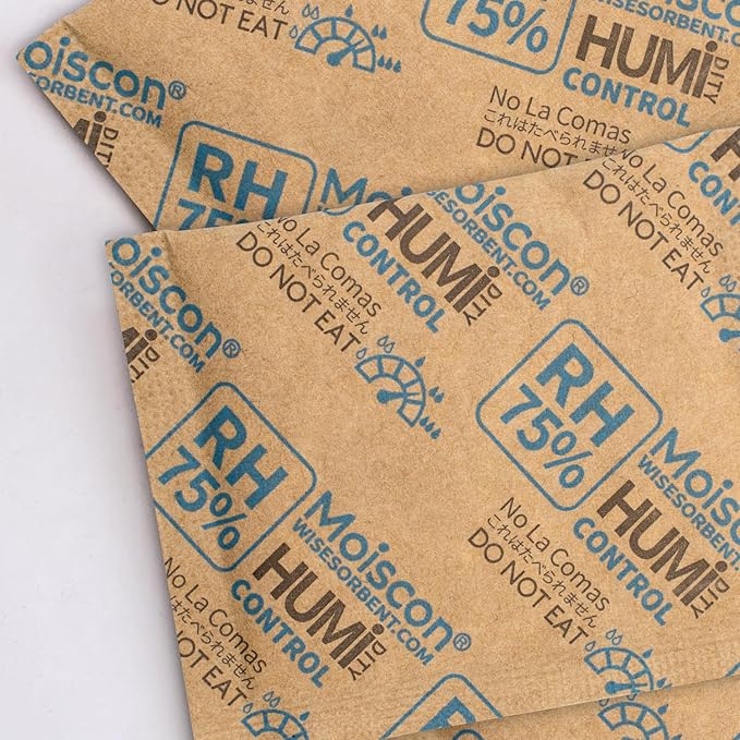 Wisesorb 75% RH 8 Gram 60 Pack Two-Way Humidity Control Packs for Storing Up to 5 Items, Size 8 Moisture Control Packets Individually Wrapped for Small Non-Plastic Travel Cases