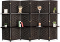 Bonnlo Upgraded Heavy Duty 6FT Tall Rattan Room Divider Screens with Partition Wall 2 Display Shelves, Indoor Folding Screen Dual-Sided Hinges for Home Office (6 Panels)