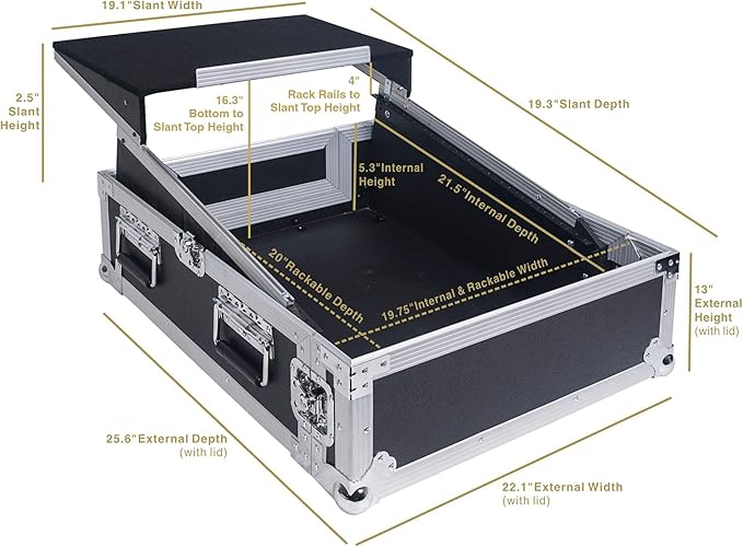 Sound Town 2U Glide Style Rack Case with 11U Slant Mixer Top, 20.7” Rackable Depth and Laptop Platform - Pro Tour Grade (STMR-2ULT)