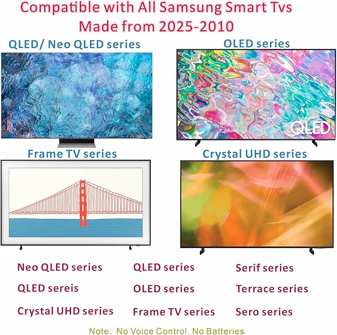 Replacement Remote for Samsung TV, Universal Remote Control for Samsung Smart TV 2025-2015 Neo, OLED, UHD, 4K, 2K, Infrared, No Voice, No Bluetooth, No OEM