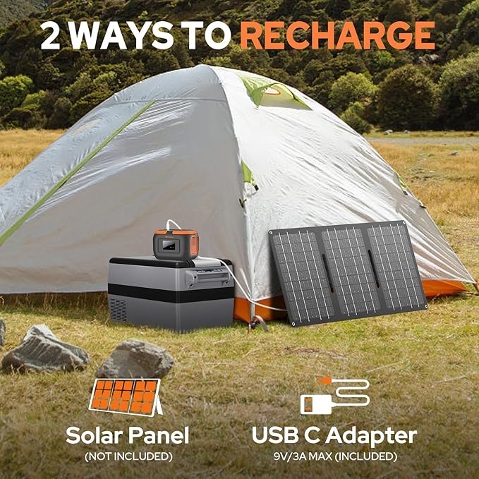 Portable Power Station with Foldable Solar Panel Charger 30W, 120W Camping Power Bank with AC Outlet, 110V Battery Pack for Laptop Smart Devices RV Outdoor Travel Hiking Fishing Power Outage Backup