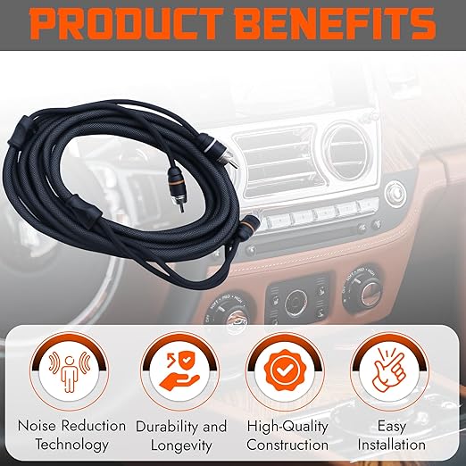 Elite Audio Premium Series 12ft. 2-Channel Car Audio RCA Cable – Double Shielded, Oxygen Free Copper, Noise Reducing Audio Cable for Amplifiers, Subwoofers, Speakers, and Processors – PRM12