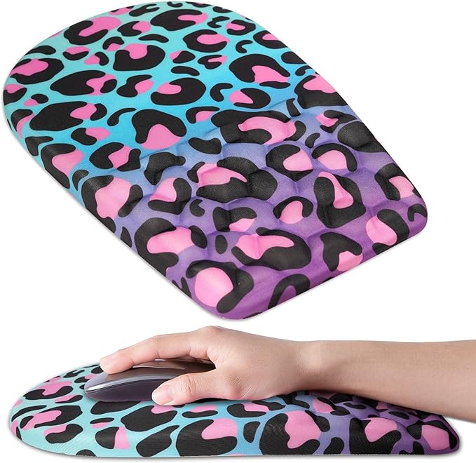 BOCHEERY Ergonomic Mouse Pad Wrist Support,Upgrade Mousepad with Massage Design,Non-Slip PU Base Desktop Mouse Pads for Pain Relief, Computer, Office & Home,12 x 8 in（F-Purple Leopard）