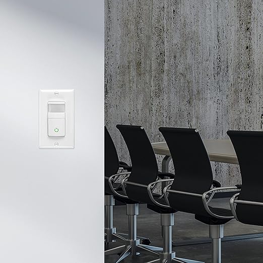 Maxxima Occupancy Vacancy Motion Sensor PIR Wall Switch, 3-Way or Single Pole Wall Plate Included, Commercial or Residential, 120-277V