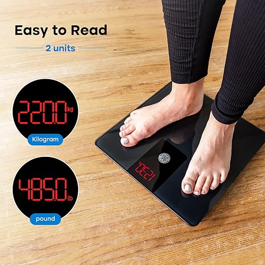 GE Bathroom Scale for Body Weight, Digital Weight Scales 500lb Heavy Duty Measuring Device for People Accurate BMI Weighing Machine with Bluetooth, Black