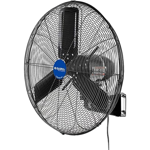 Global Industrial 24" Outdoor-Rated Oscillating Wall-Mount Fan, 2 Speeds, 7700 CFM, 3/10 HP, Black Powder Coat Finish, For Commercial & Industrial Use