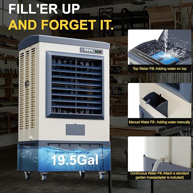 Landeagle 49″ Swamp Cooler Air Conditioner, 6550CFM Portable Evaporative Coolers with 19.5 Gal Tank,120°Oscillation, Outdoor Cooling Fan with Continuous Auto Fill for Patio Garage Industry Commercial