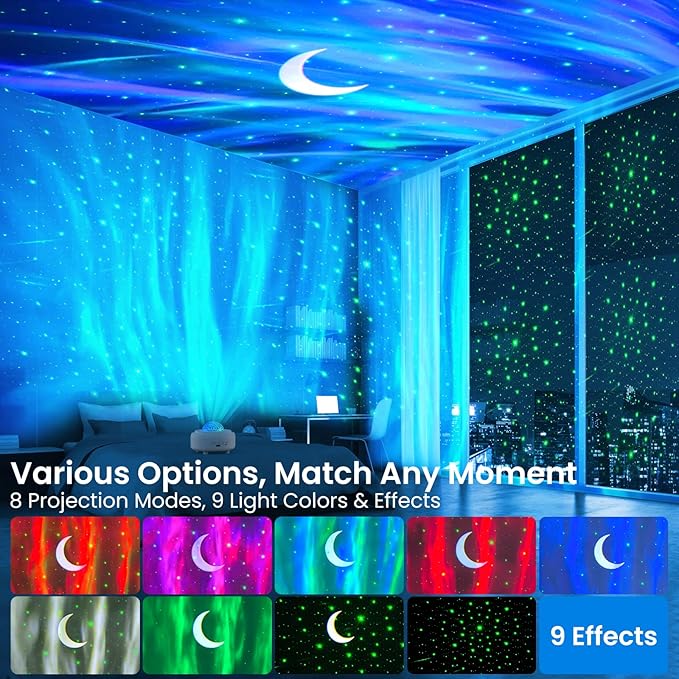 HUMIIEYE Star Projector with Bluetooth Speaker, 1800mAh Battery Operated Night Light Galaxy Projector, Northern Lights Aurora Projector with Moon, Mood Ambient Lighting for Bedroom Kids Girls Adults