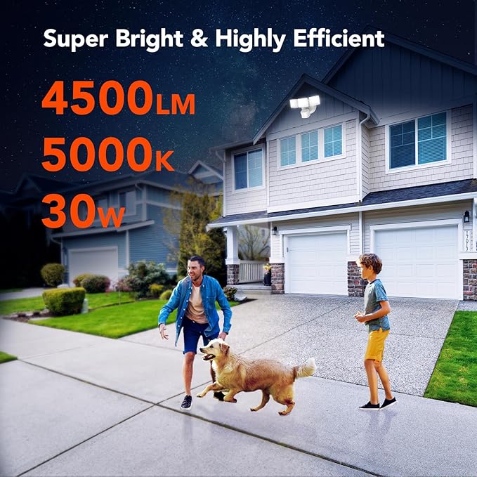 OREiN 2 Pack Motion Sensor Outdoor Lights, 4500LM 30W Outdoor Security Lights, 180°/40FT Motion Detection, Dusk to Dawn/Auto/Test, IP65 Waterproof Exterior Flood Lights for Garage, Yard(Hardwired)