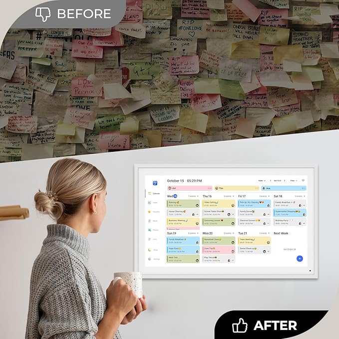 Digital Calendar, 15.6" Electronic Calendar For Wall, 1080P IPS Touchscreen Smart Family Planner& Chore Chart, Two - Way Sync With Phones Supports All Google Play Apps, Wall/Desk Mountable