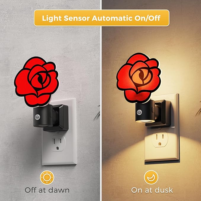 L LOHAS LED Night Lights Plug into Wall, Gothic Rose Night Light with Light Sensor, 0-100LM Dimmable Night Light, 1W 3000K Soft White for Adults Kids Room Bedroom Bathroom Hallway[2 Pack]