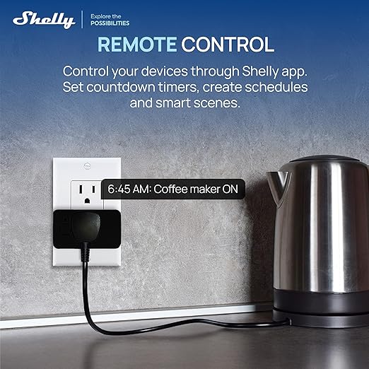Shelly Smart Plug, WiFi, Bluetooth, Zigbee, Matter Outlet with Power Metering, Works with HomeKit, Google Home, Alexa, Home Assistant, Smart Socket, Easy Setup, Remote Control, Plug US Gen4 Black UL