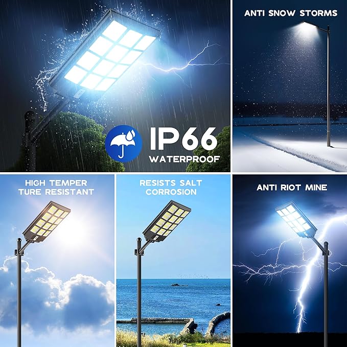 Solar Lights Outdoor Waterproof, 8000W Solar Street Light with Motion Sensor, 7000K Dusk to Dawn Security Flood Lights IP66, Commercial Outdoor Lighting for Parking Lot, Yard, Driveway, Farm(2 Pack)